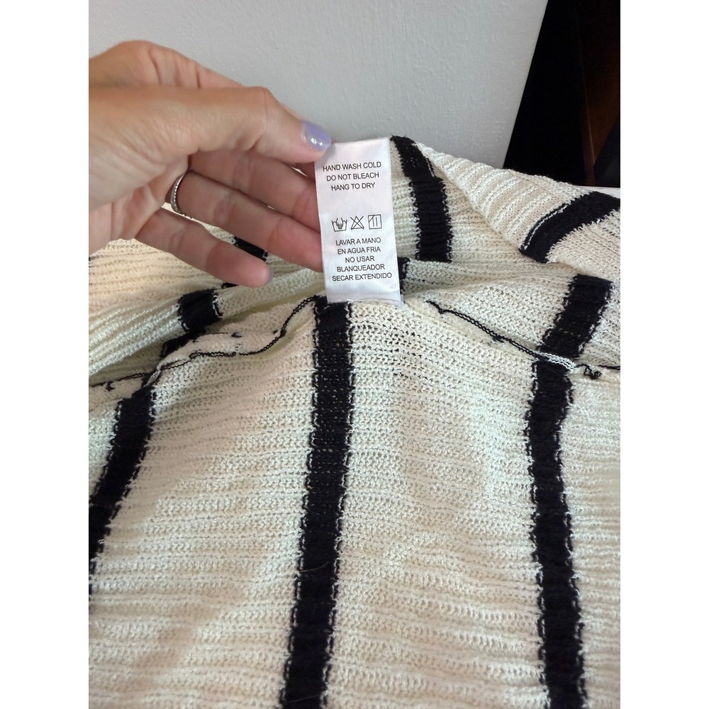 Doe & Rae Womens Striped Duster Cardigan Cream Black Open Front Ribbed Knit M - Picture 11 of 11